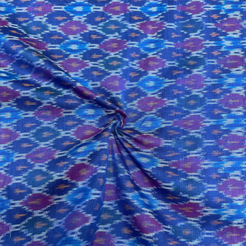Blue Color Raw Silk Ikkat cotton Fabric