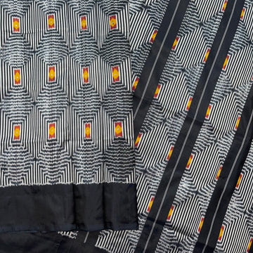 Black & Grey Combodian Ikkat Silk Saree