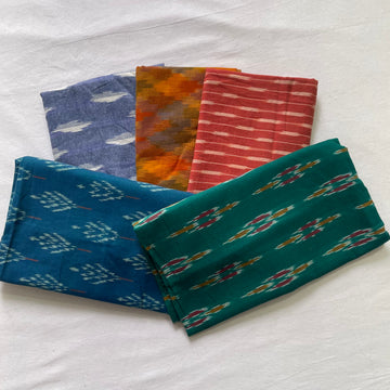 Buy 3 Get 2 Free" offer for the set of 5 blouse fabrics (1 meter each):