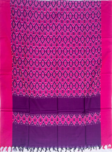 Pochampally Ikkat Cotton Duppata In Pink & Purple Colour
