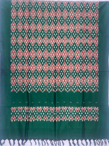 Pochampally Ikkat Cotton Duppata In Bottle Green & Brown Colour