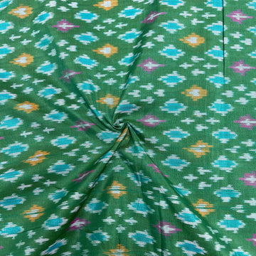Green Color Raw Silk Ikkat cotton Fabric