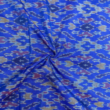 Blue Color Raw Silk Ikkat cotton Fabric