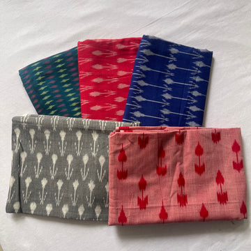 Buy 3 Get 2 Free" offer for the set of 5 blouse fabrics (1 meter each)