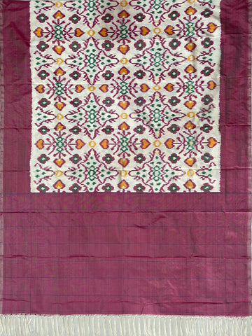 Pink & Off White colour Pochampalli Ikkat Handloom silk duppata