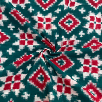 Green & Red Telia Rumal Ikkat Cotton Fabric