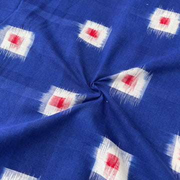 Blue Double ikkat Cotton Fabric