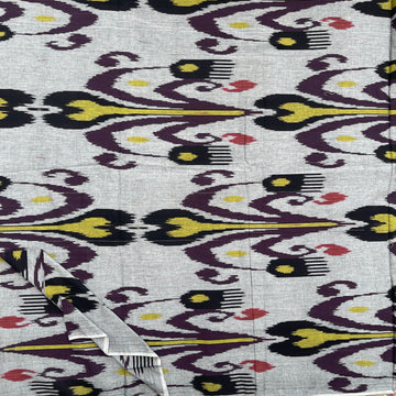 Grey Central Asian Ikkat Cotton Fabric