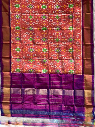 Pastel Orange colour Ikkat Handloom silk duppata