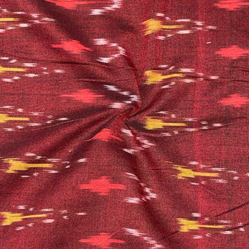 Mersiced Maroon Colour Ikkat Cotton Fabric