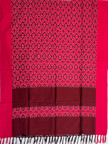Pochampally Ikkat Cotton Duppata In Pink & Brown