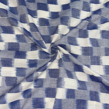 Blue checks Ikkat cotton Fabric