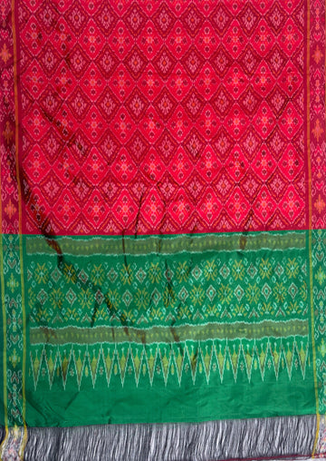 Red & Green Ikkat Silk Duppata