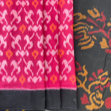 Pink & Black Ikkat Cotton Saris