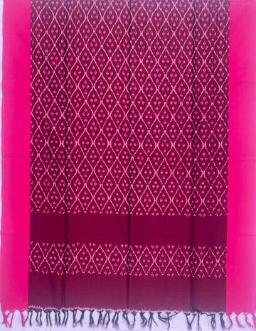 Pochampally Ikkat Cotton Duppata In Wine & Pink Colour