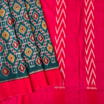 Green & Red Ikkat Cotton Sari