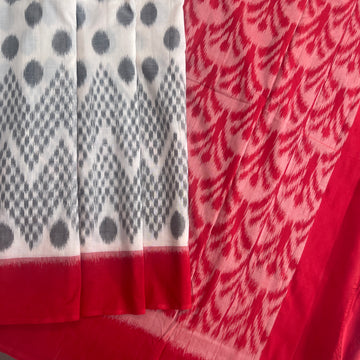Off white & Red ikkat cotton Saree