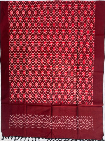 Pochampally Ikkat Cotton Duppata Maroon Colour