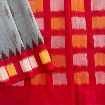 Grey Double Ikkat cotton Saree
