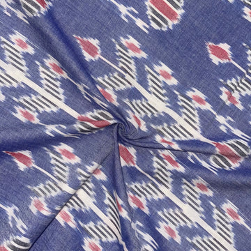 Pestal Blue Color Tree Design Ikkat cotton Fabric