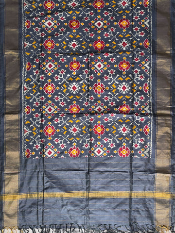 Gray colour Pochampalli Ikkat Handloom silk duppata