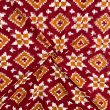 Red & Yellow Telia Rumal Ikkat Cotton Fabric