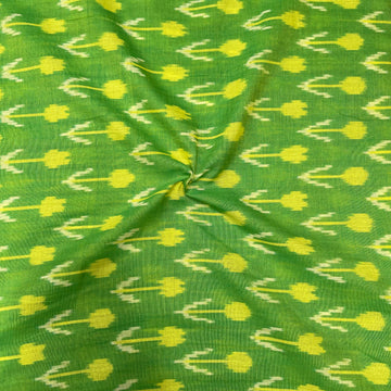 Mersiced Parrot Green Colour Ikkat Cotton Fabric