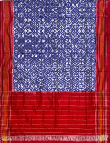 Pestal Blue & Red colour Pochampalli Ikkat Handloom silk duppata