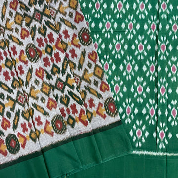 Patola Ikkat Green & Grey cotton Saree