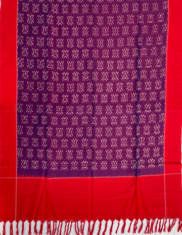 Pochampally Ikkat Cotton Duppata In Purple & Red Colour