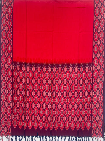 Pochampally Ikkat Cotton Duppata In Red & Purple Colour