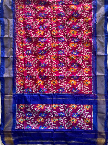Pink & Blue colour Ikkat Handloom silk duppata