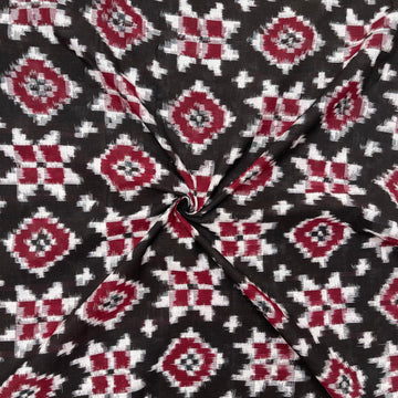 Black & Maroon Color Telia Rumal Ikkat Cotton Fabric