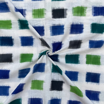 Multi Color Double Ikkat Checks ikkat cotton Fabric