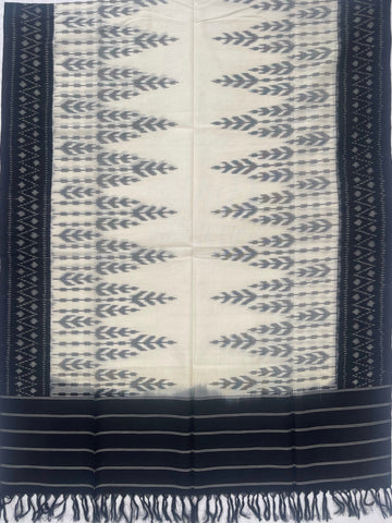 Pochampally Ikkat Cotton Duppata In Black & Off White Colour