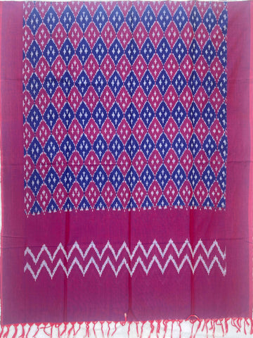 Pochampally Ikkat Cotton Duppata In Blue & Pink Colour