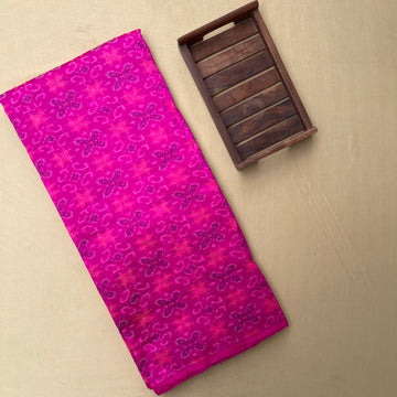 Magenta Pink Color Ikkat Raw silk Fabric
