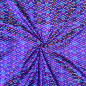 Blue Colour Ikkat Raw silk Fabric