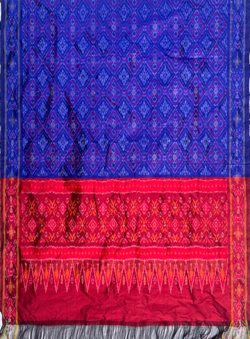 Blue & Red Ikkat Silk Duppata