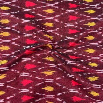 Mersiced Maroon Colour Ikkat Cotton Fabric