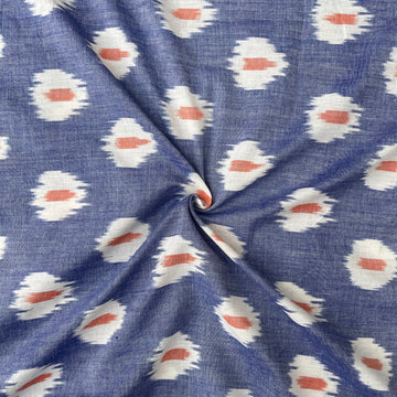 Pastal Blue Color Pochampally Ikkat Cotton Fabric