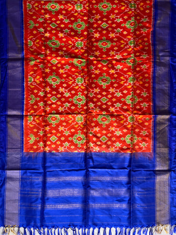 Ikkat Silk Duppata in Orange & Blue