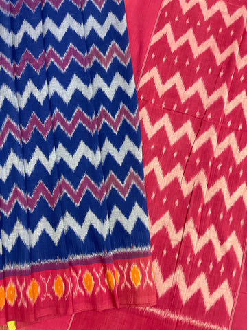 Chervon Blue ikkat cotton Sari