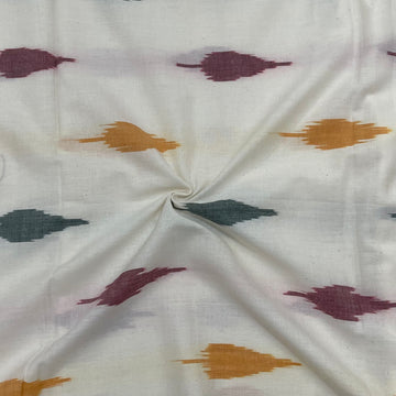 Off White Leaf Design Pochampally ikkat Cotton Fabric