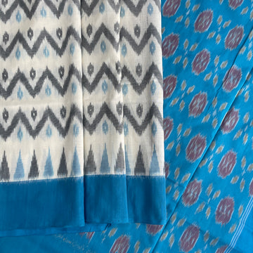 Off white & Blue ikkat cotton Saree