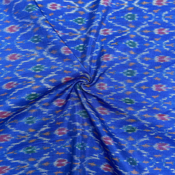 Blue Color Raw Silk Ikkat cotton Fabric
