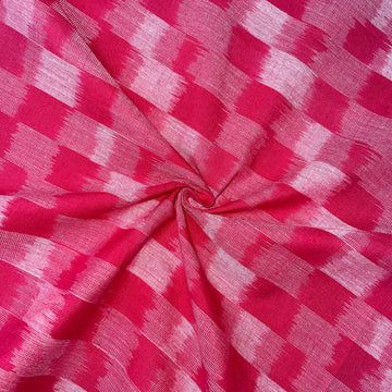 Red Color Checks Design Pochmapally Ikkat Cotton Fabric