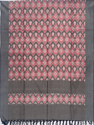 Pochampally Ikkat Cotton Duppata In Gray & Pestal Pink Colour