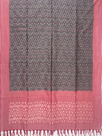 Pochampally Ikkat Cotton Duppata In Gray & Pestal Pink Colour
