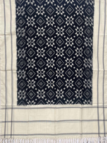 Telia Rumal Ikkat Cotton Duppata In Black & 0ff White Color